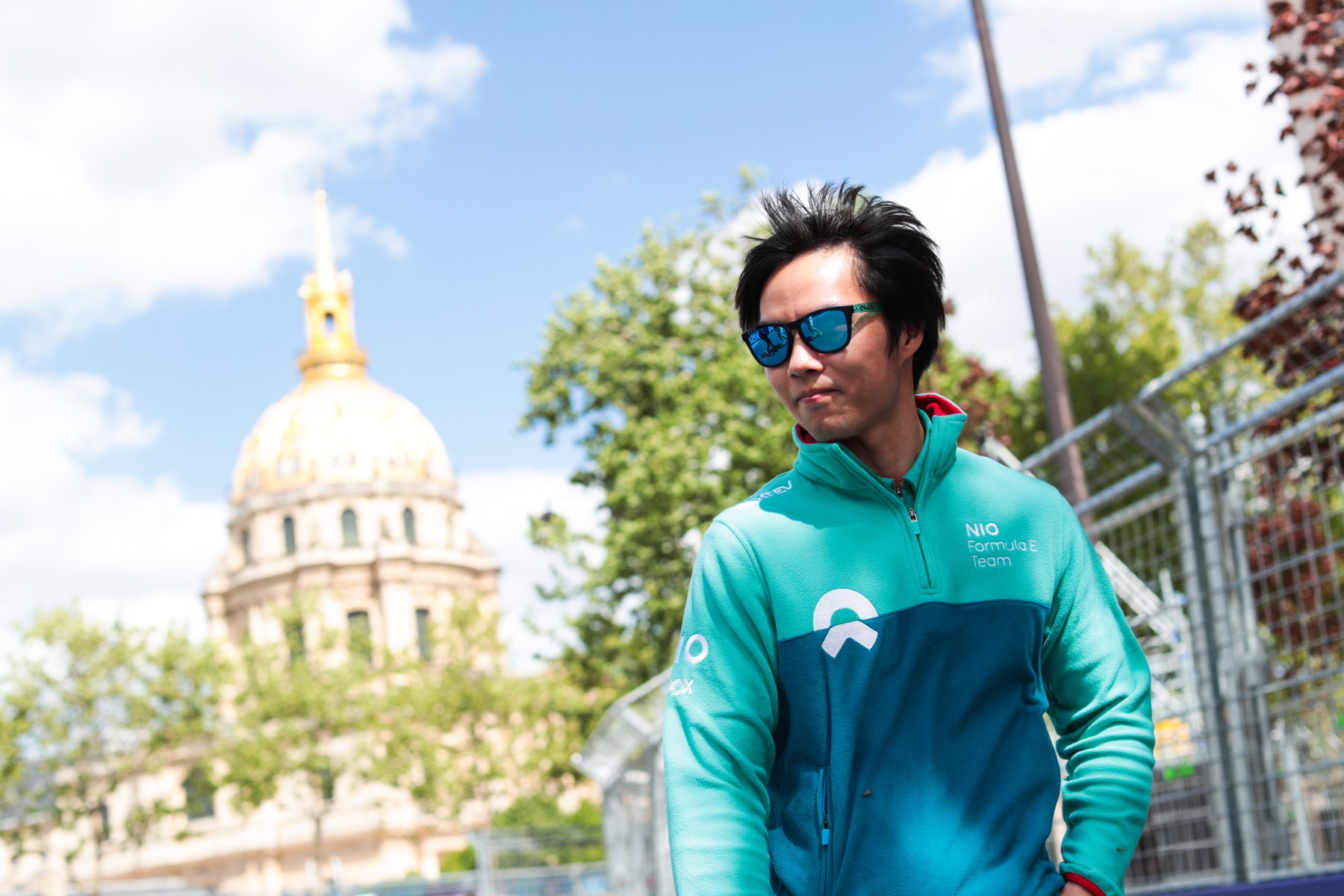 Ma Qing Hua Nio Formula E Team Paris Trackwalk wearing Sunglasses